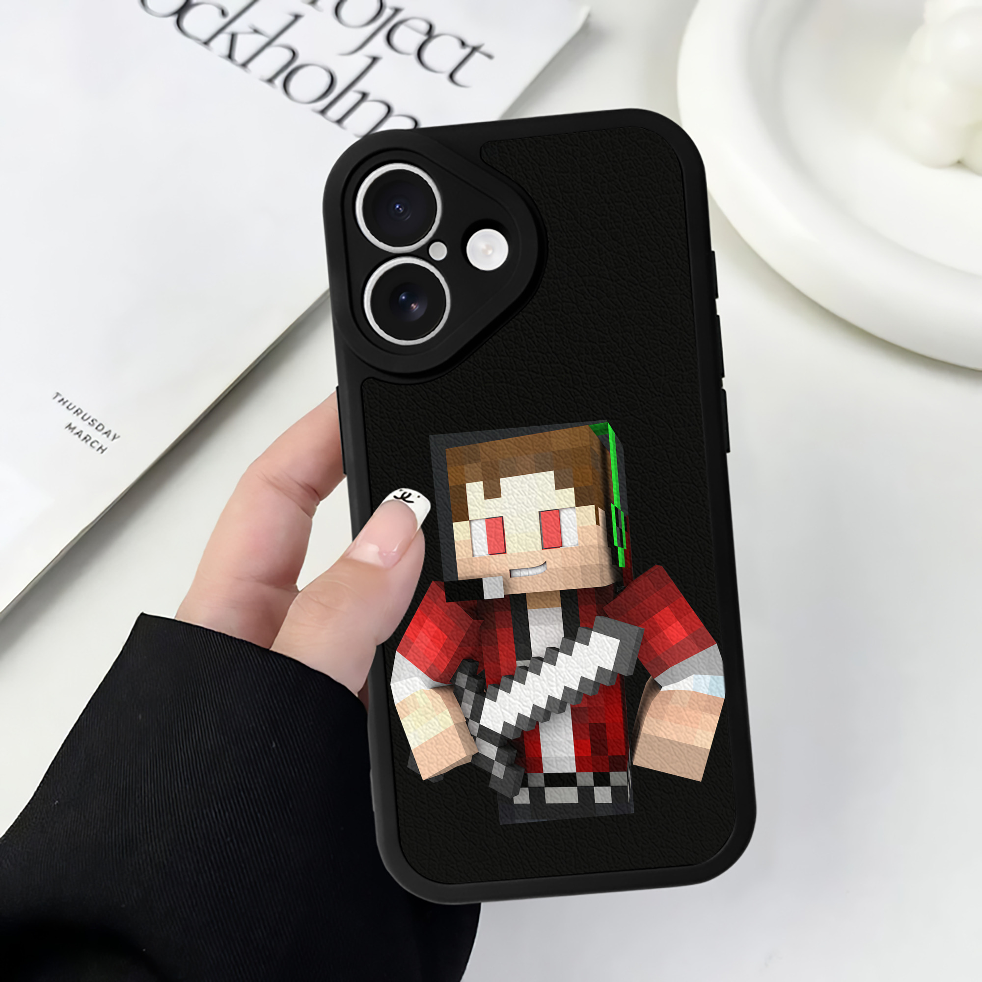 （画像用） マインクラフト ブロックの世界 Minecraft MC Block world 【iPhone 16シリーズ対応】シリコンスマホケース（レザー調） 材質：シリコン